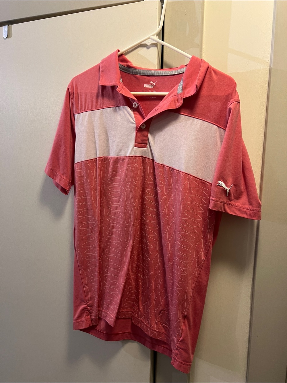 Puma Men’s Short Sleeve Polo Shirt - Coral and Light Pink